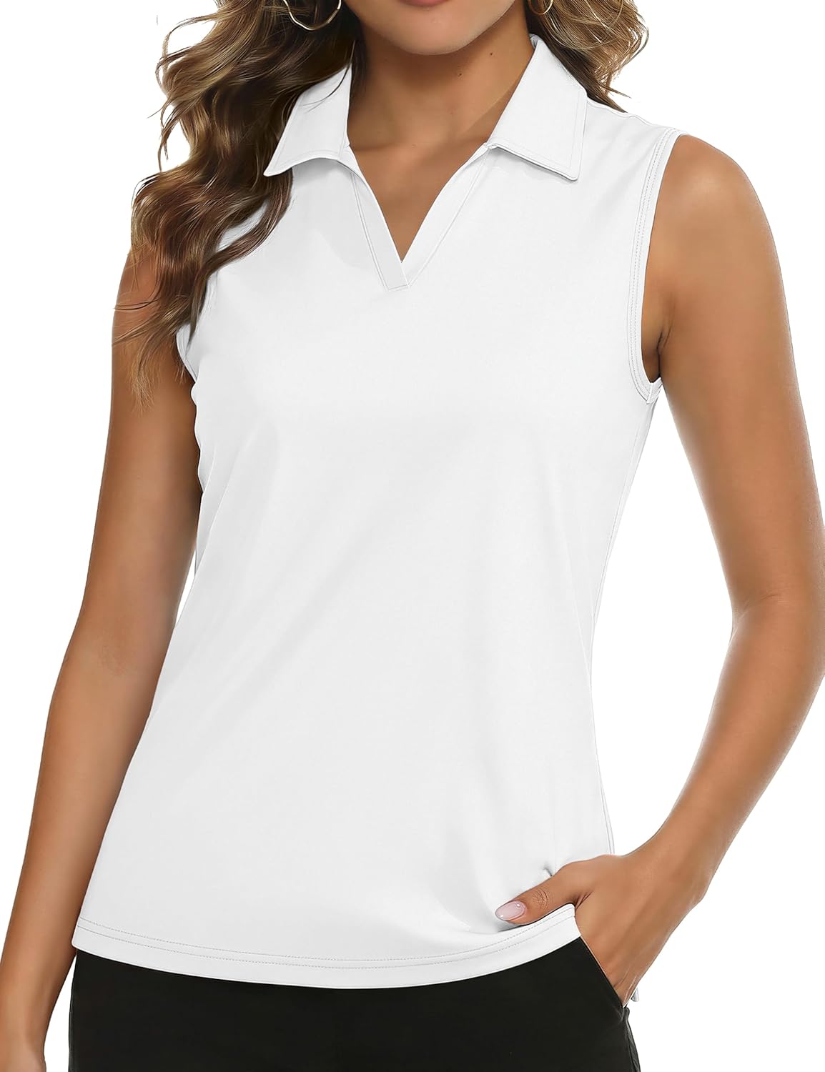 Women's Sleeveless Golf Polo Shirts Collared Tank Tops UPF 50+ V-Neck Quick Dry Workout Athletic Tennis Tops