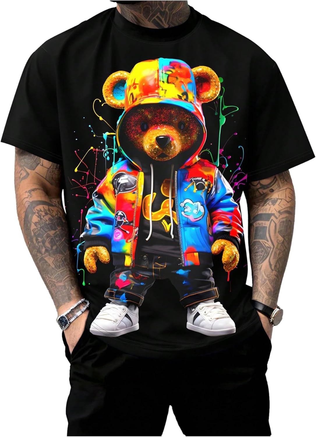 Men's Cartoon Bear Graphic Tee Shirts Short Sleeve Crew Neck Cool T-Shirt Tops Unisex T-shirt, Sweatshirt, Hoodie, Long Sleeve Tee
