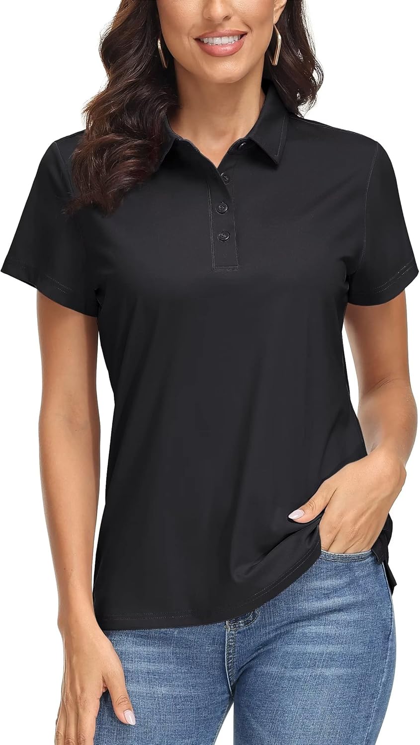 Women's Polo Shirts UPF 50+ Short Sleeve Golf Shirt Quick Dry Sun Protection 4 Buttons Casual Work Collar Top
