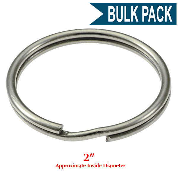 Heavy Duty Split Key Ring Nickel Plated 2 Inch Diameter (USA)-Bulk Pack of 50