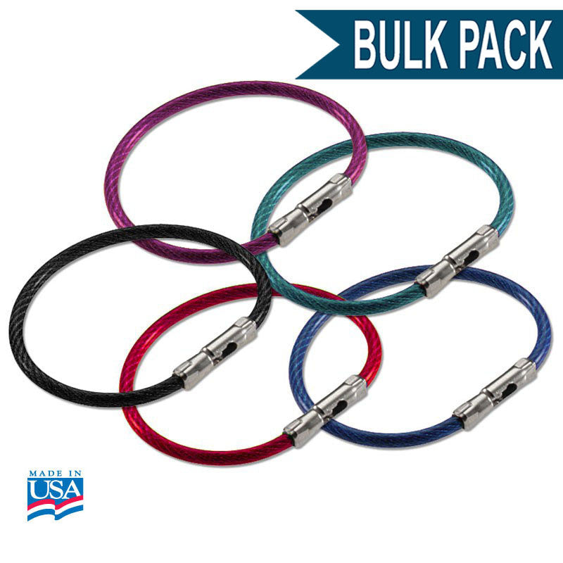 Flex-O-Loc Cable Key Ring with Ball-Knob and Socket Closure 24 Pack Assorted Colors