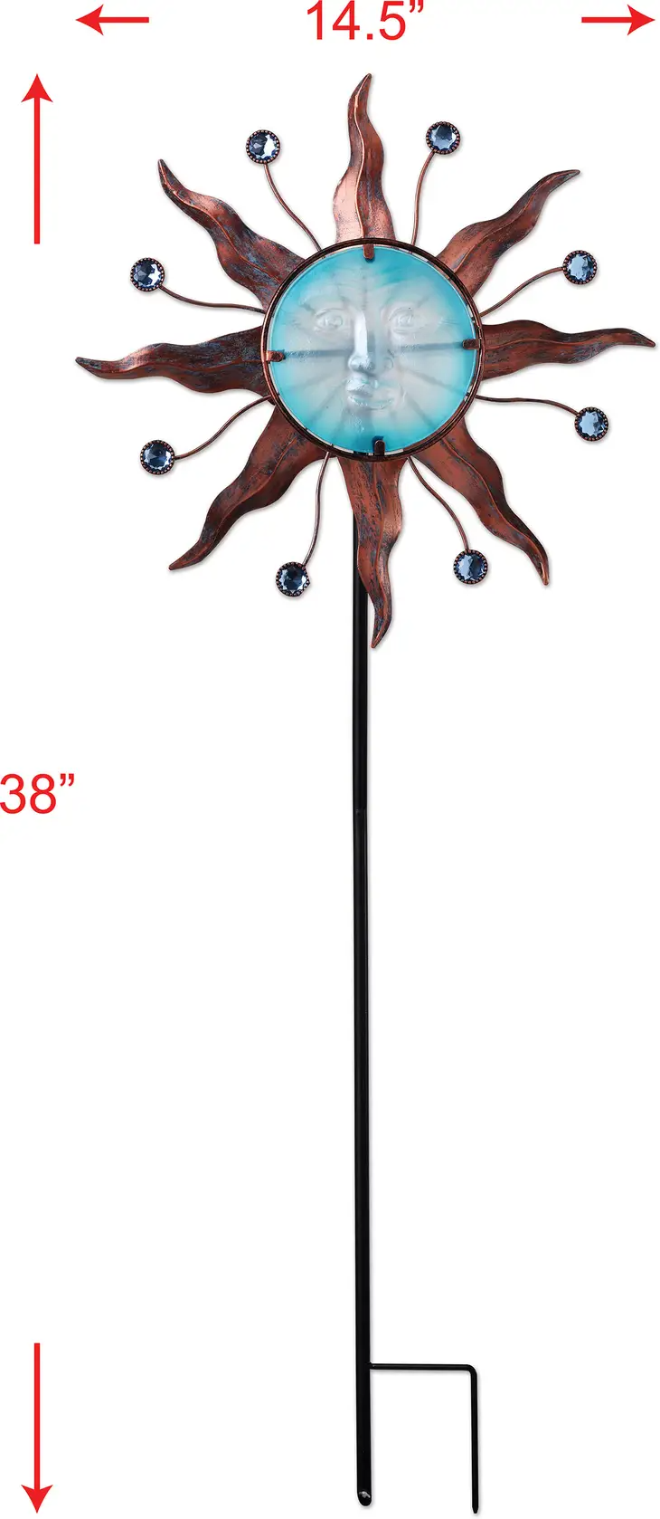 Copper and Glass Blue Sun Large Yard Garden Stake