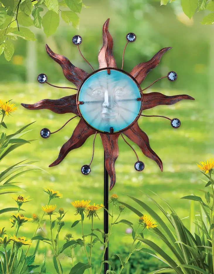 Copper and Glass Blue Sun Large Yard Garden Stake