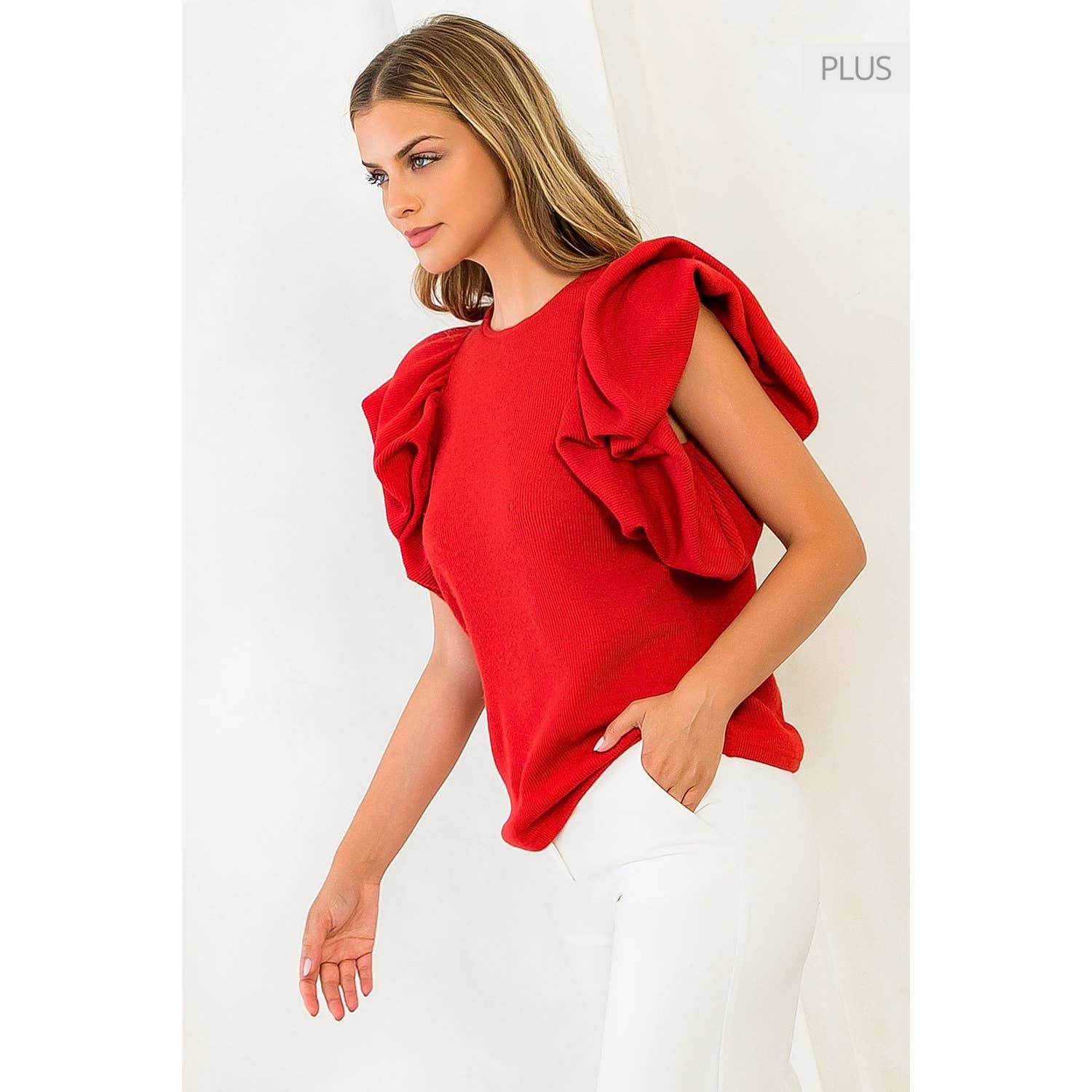 /Size Xl/ Puff Ruffle Sleeve Rib Knit Top Unisex T-shirt, Sweatshirt, Hoodie, Long Sleeve Tee