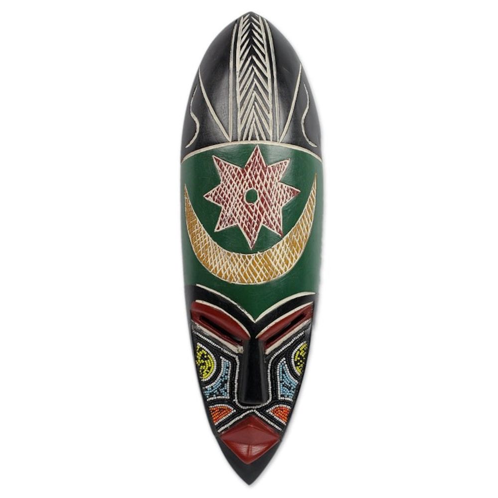 Handmade Beaded African Mask 'Star and Moon'