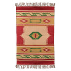 Hand-Loomed Geometric Fringed Cotton Dhurrie Area Rug 2x3 'Traditional Accents'