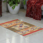 Classic Handloomed 100 Cotton Fringed Dhurrie Rug 2x3 'Echoes of Tradition'