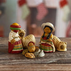 Andean Ceramic Nativity Set with Alpacas from Peru 'Suri Nativity'