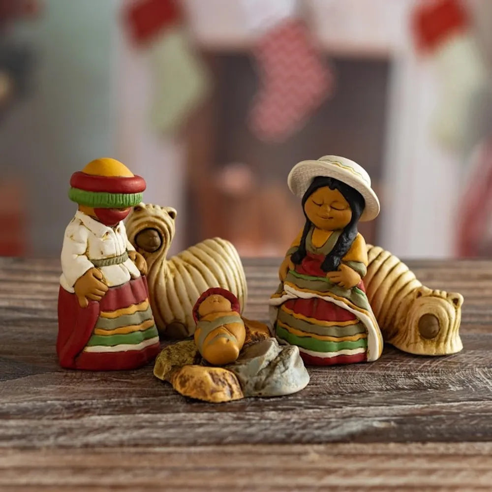 Andean Ceramic Nativity Set with Alpacas from Peru 'Suri Nativity'
