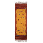 Folk Art-Inspired 2x6 100 Cotton Fringed Dhurrie Runner Rug 'Pastoral Harmony'