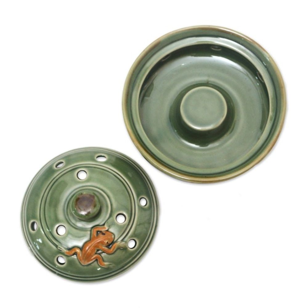 Handmade Porcelain Mosquito Coil Holder with Frog Motif 'Frog with Polka Dots'