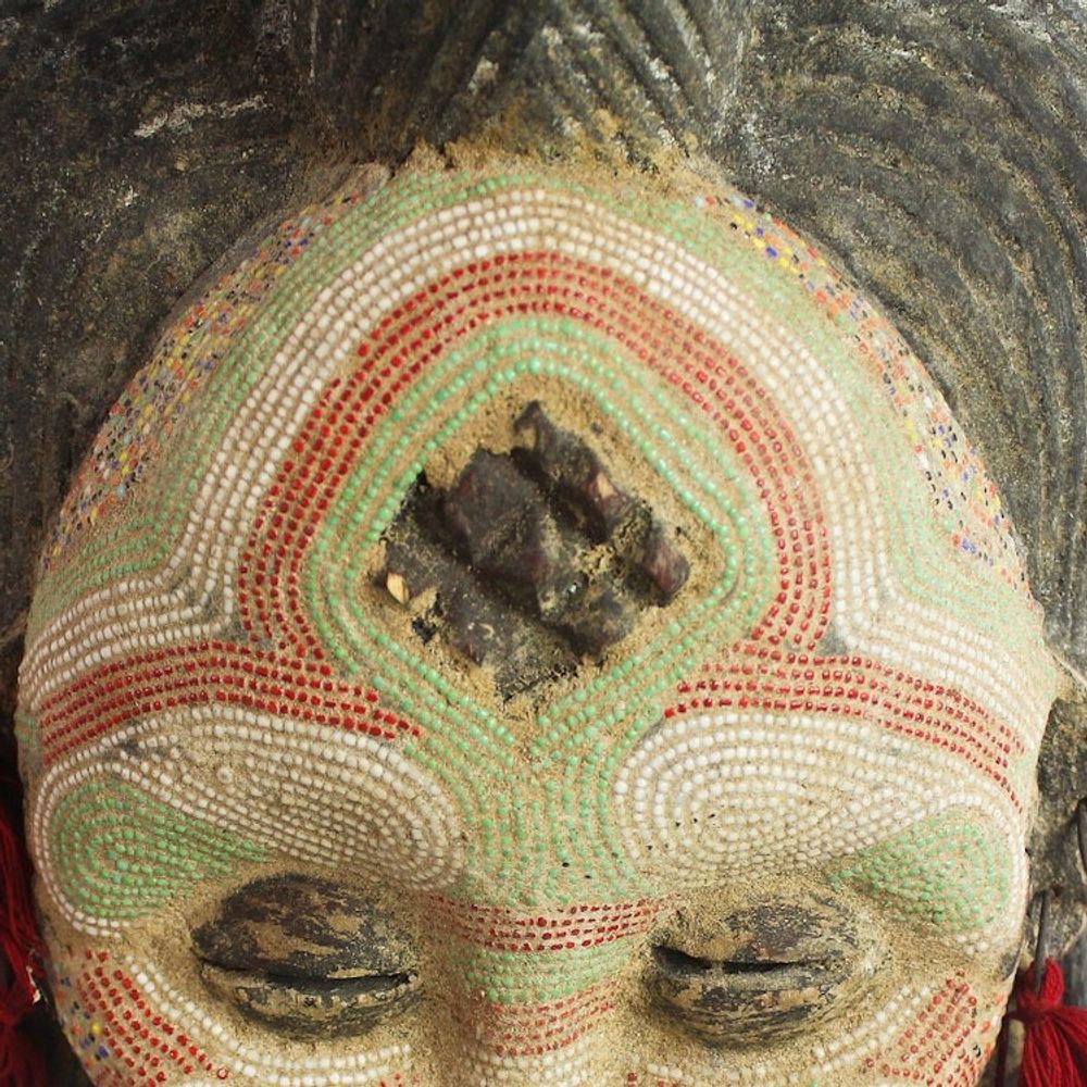 Hand Beaded Congo Zaire Wood Mask 'River Goddess'