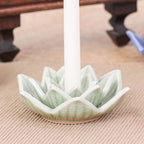 Celadon Ceramic Green Candle Holder Handmade in Thailand 'Lotus Flower in Green'