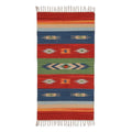 Boho Geometric Hand-Loomed Cotton Dhurrie Area Rug 2x4 'Vibrant Dreams'