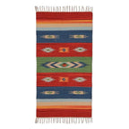 Boho Geometric Hand-Loomed Cotton Dhurrie Area Rug 2x4 'Vibrant Dreams'
