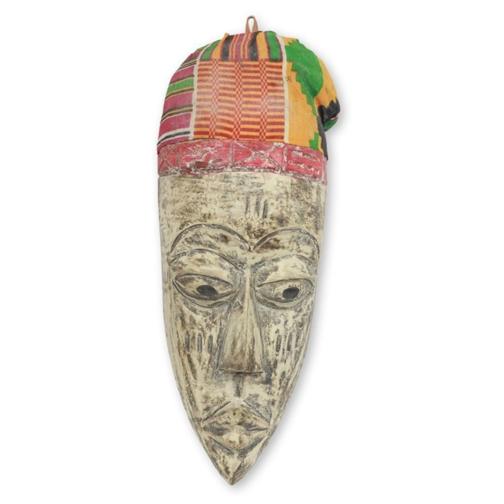 Ewe Tribal African Mask with Kente Cloth from Ghana 'Elder Ewe Gentleman'
