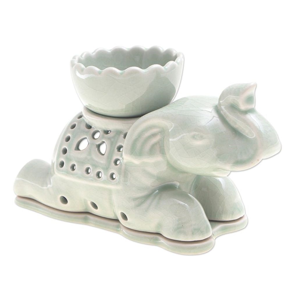 Handcrafted Celadon Oil Warmer 'Royal Elephant'
