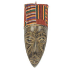 Hand Carved African Mask with Ghanaian Kente Cloth 'Frafra Identity'