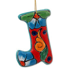 Talavera-Style Ceramic Stocking Ornaments Set of 4 'Talavera Stocking'