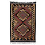 Handmade Diamond-Patterned Wool Area Rug in Warm Hues 3x5 'Classic Manor'
