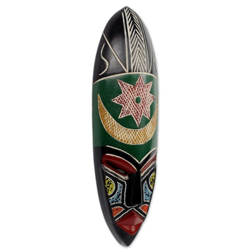 Handmade Beaded African Mask 'Star and Moon'