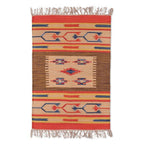 Classic Handloomed 100 Cotton Fringed Dhurrie Rug 2x3 'Echoes of Tradition'