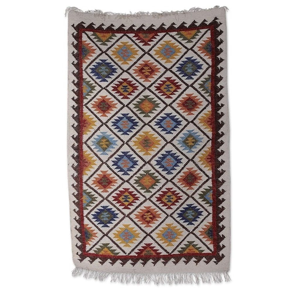 Diamond-Patterned Handloomed Wool Area Rug 3x5 'Starry Kaleidoscope'