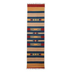 Handwoven Geometric Fringed Cotton Dhurrie Runner 2x7 'Geometric Floral Harmony'