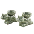 Green Ceramic Elephant Incense Holders Pair 'Polite Elephants'