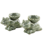 Green Ceramic Elephant Incense Holders Pair 'Polite Elephants'