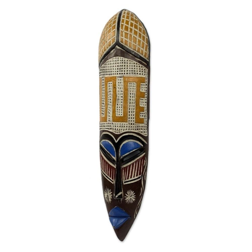 Colorful Hand Carved Adinkra Symbol African Mask 'Adaptability'