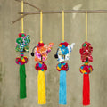 Set of 4 Multicolor Thai Elephant Ornaments Crafted by Hand 'Happy Lanna Elephants'