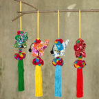 Set of 4 Multicolor Thai Elephant Ornaments Crafted by Hand 'Happy Lanna Elephants'