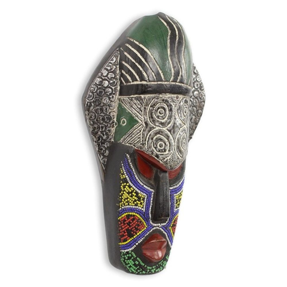Tribal Chief African Mask Beaded Wood 'Landa'