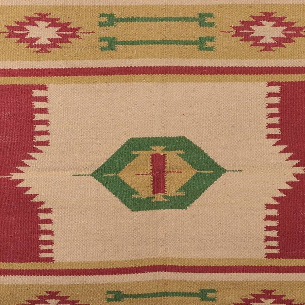 Hand-Loomed Geometric Fringed Cotton Dhurrie Area Rug 2x3 'Traditional Accents'