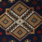 Classic Geometric Strawberry and Navy Wool Area Rug 4x6 'Striking Symmetry'
