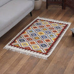 Diamond-Patterned Handloomed Wool Area Rug 3x5 'Starry Kaleidoscope'