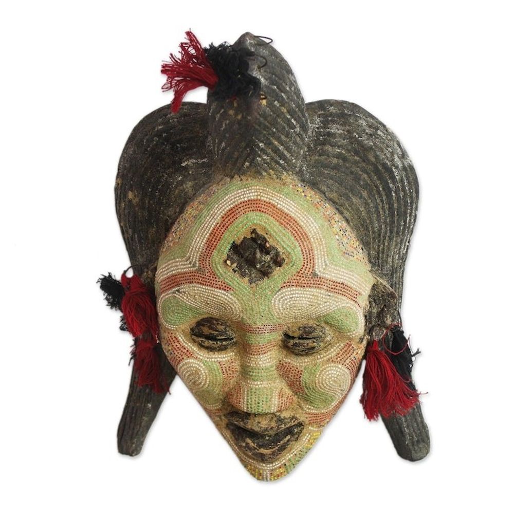 Hand Beaded Congo Zaire Wood Mask 'River Goddess'