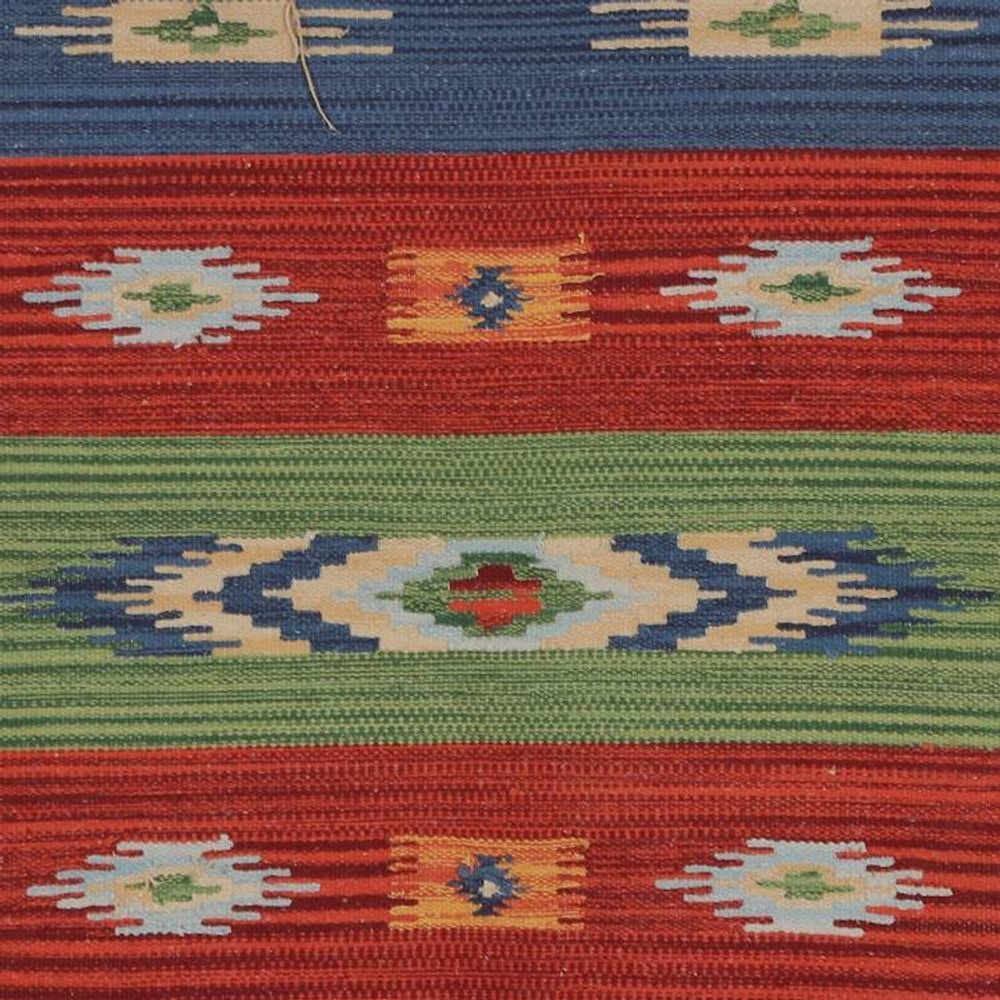 Boho Geometric Hand-Loomed Cotton Dhurrie Area Rug 2x4 'Vibrant Dreams'