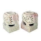 Animal Themed Candle Holder Soapstone Elephant Pair Set 'Floral Elephants'