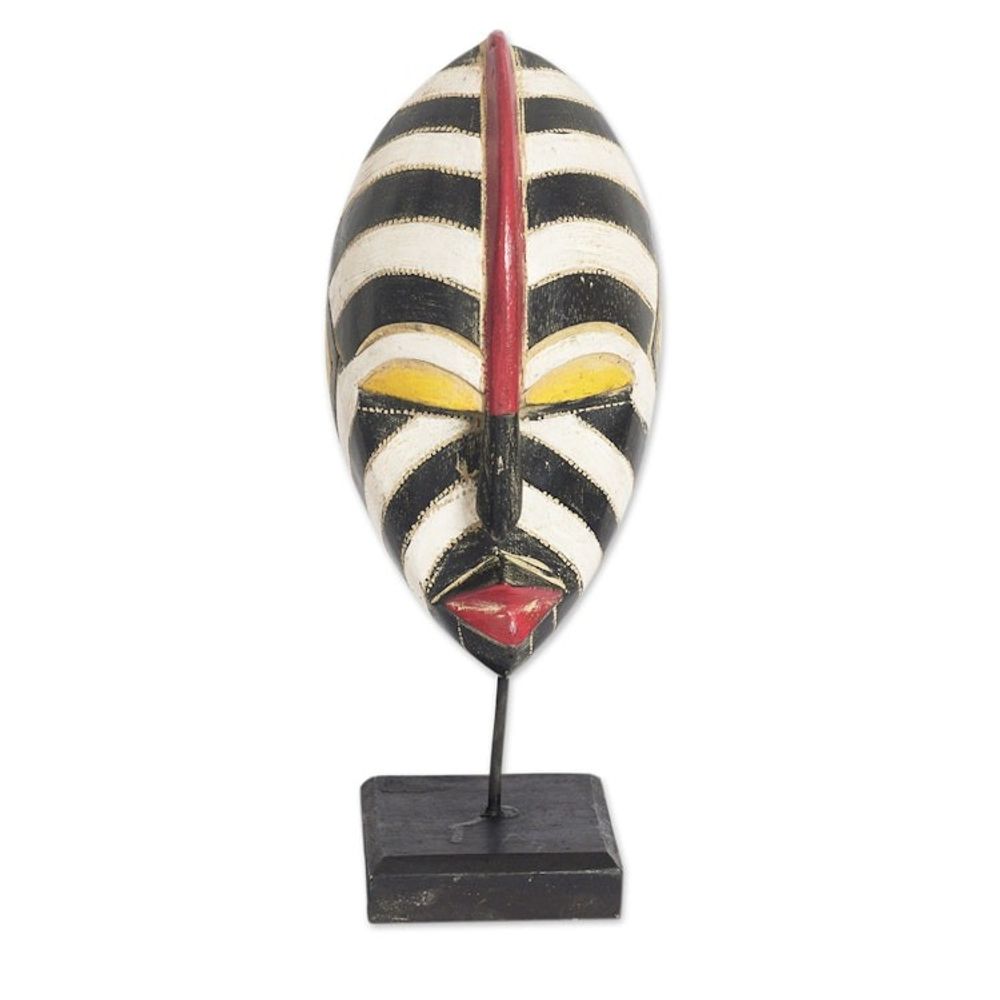 Striped African Sese Wood Mask with Stand 'Zebra Visage'