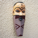 Artisan Made African Sese Wood and Raffia Mask 'Pende Personage'