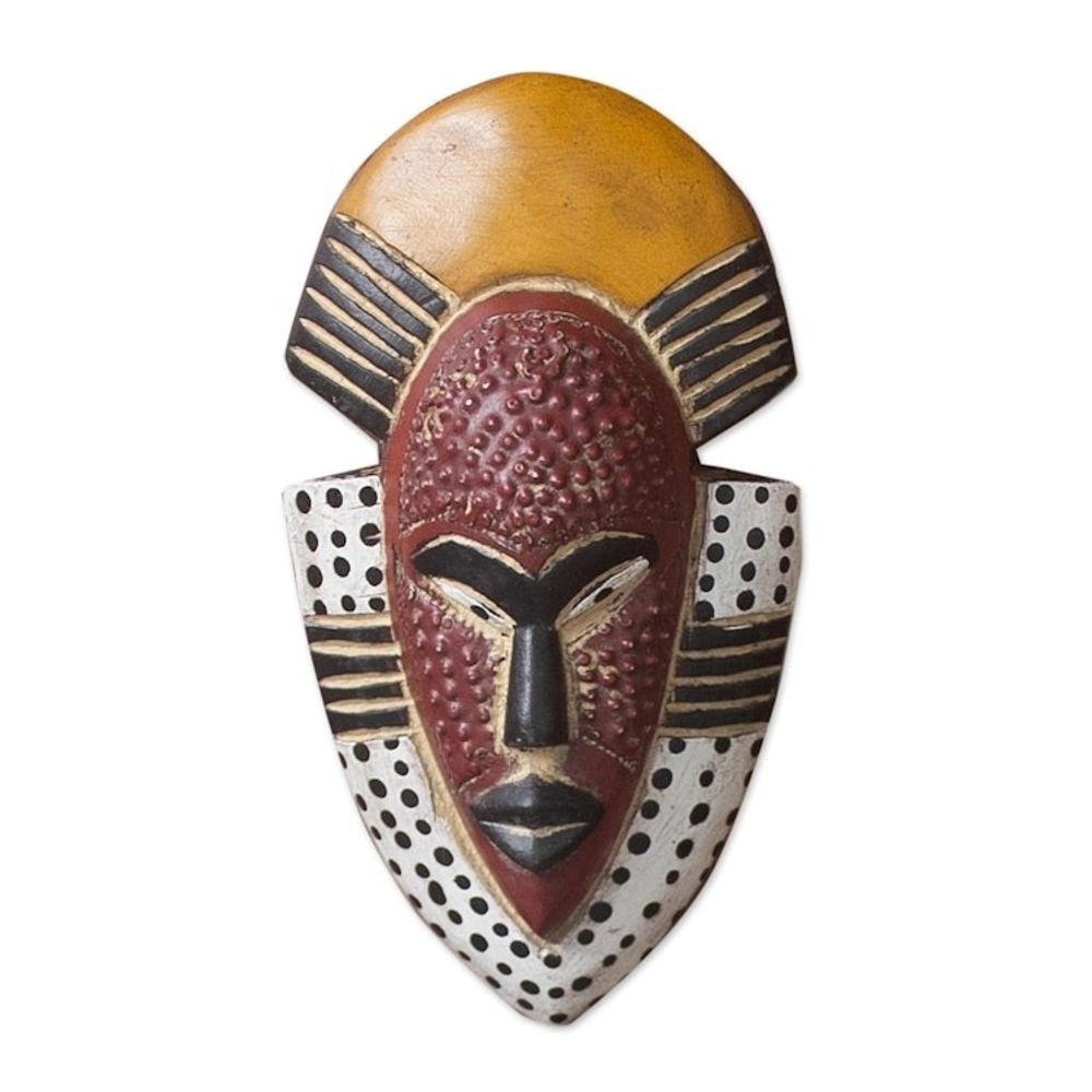Hand Carved West African Wood Wall Mask from Ghana 'Ghana's Happiness'