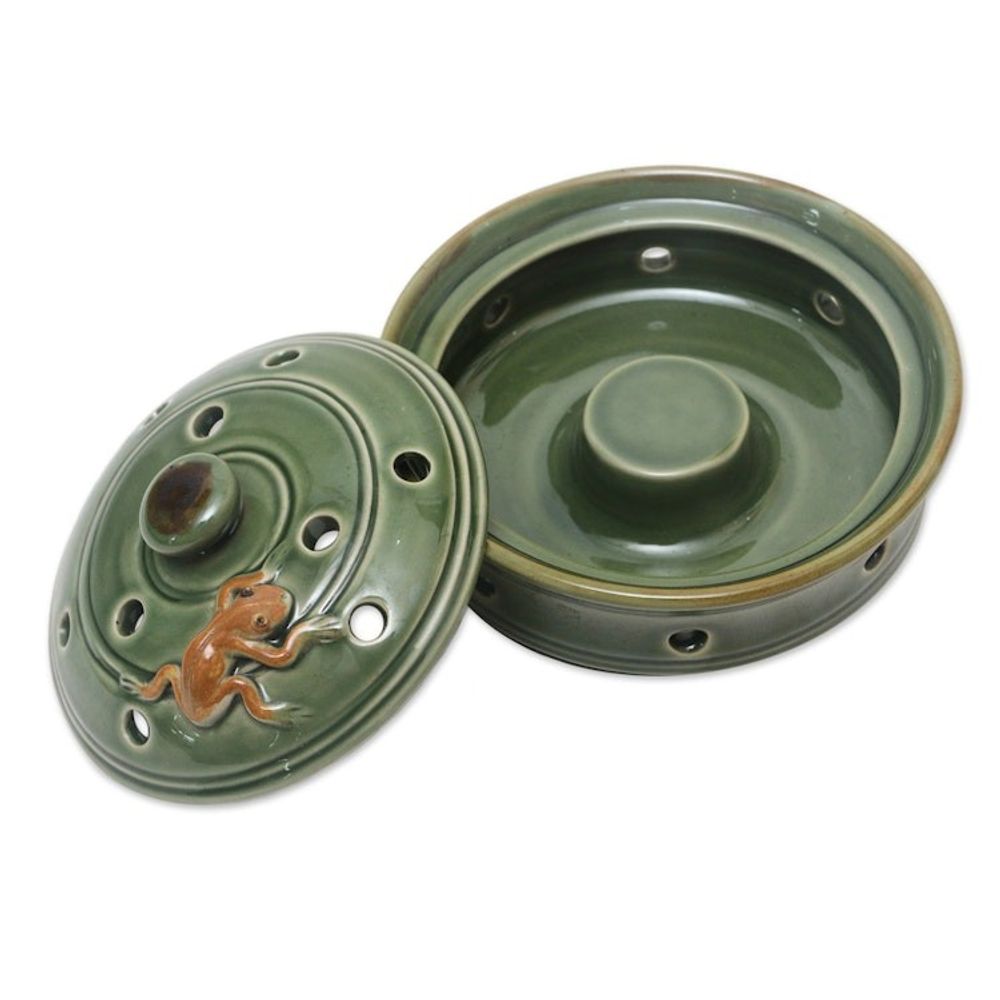Handmade Porcelain Mosquito Coil Holder with Frog Motif 'Frog with Polka Dots'