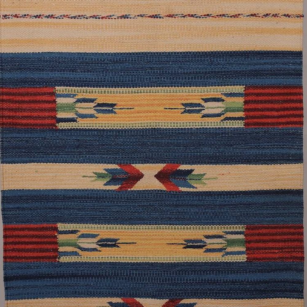 Handwoven Geometric Fringed Cotton Dhurrie Runner 2x7 'Geometric Floral Harmony'