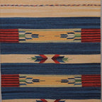 Handwoven Geometric Fringed Cotton Dhurrie Runner 2x7 'Geometric Floral Harmony'