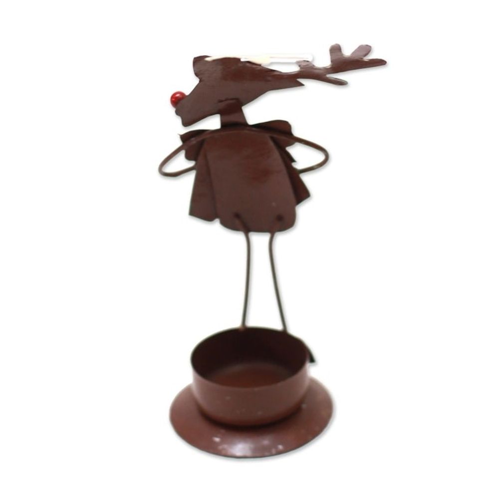 Handcrafted Steel Rudolph Tealight Holder from Bali 'Dapper Reindeer'