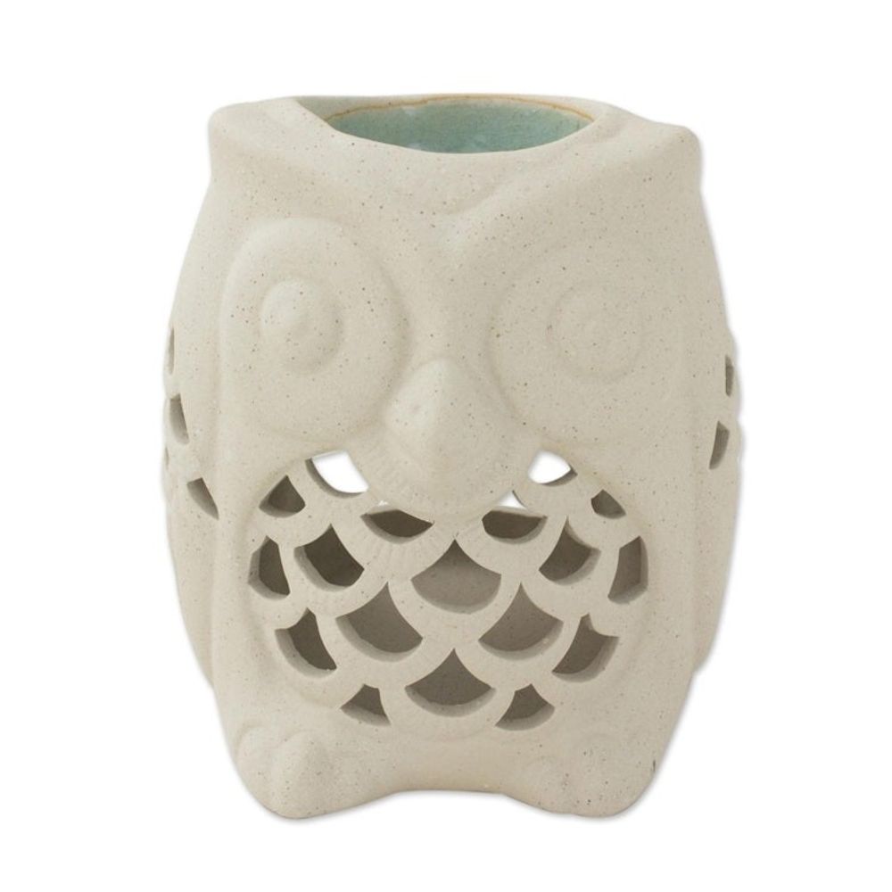 Hand-Crafted Thai Unglazed Ceramic Clay Owl Oil Warmer 'Cozy Owl'