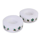 Round Marble Tealight Holder with Green Blooming Buds Pair 'Floral Symmetry in Green'