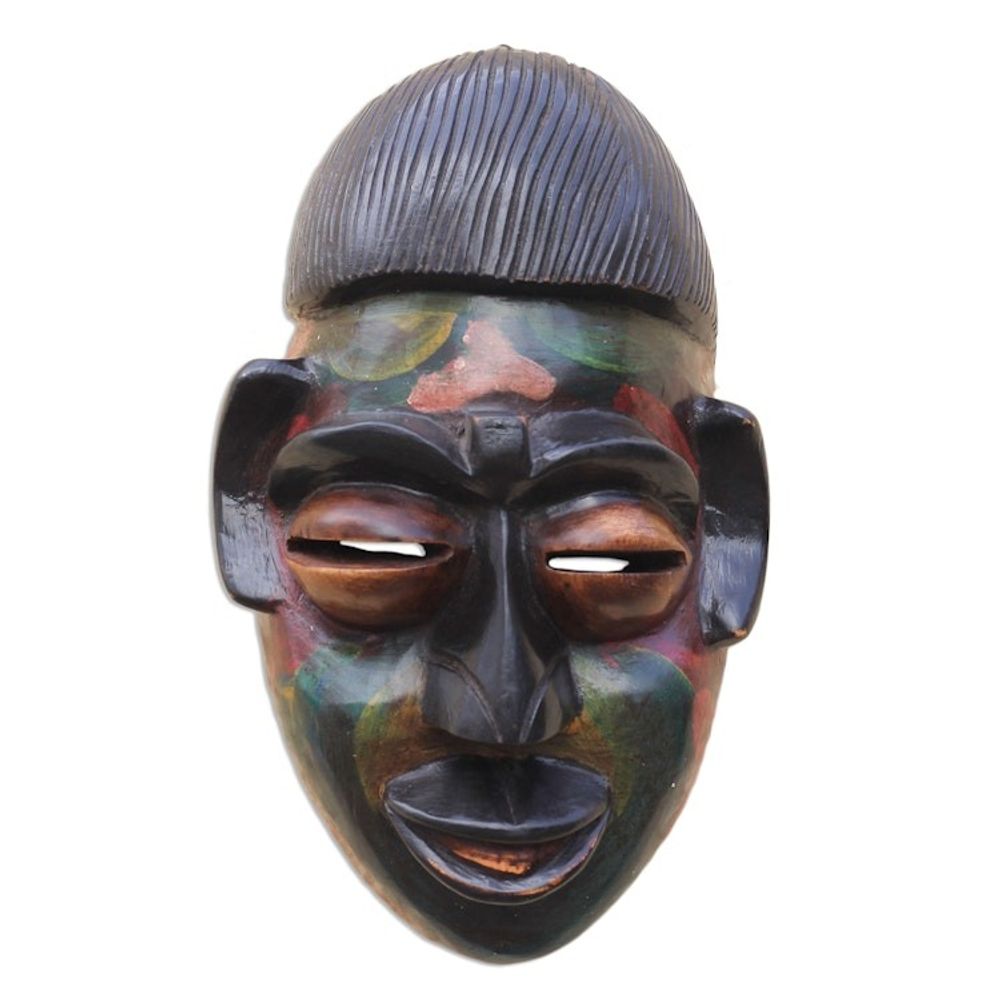 Multicolored African Wood Mask Crafted in Ghana 'Colorful Ewe'